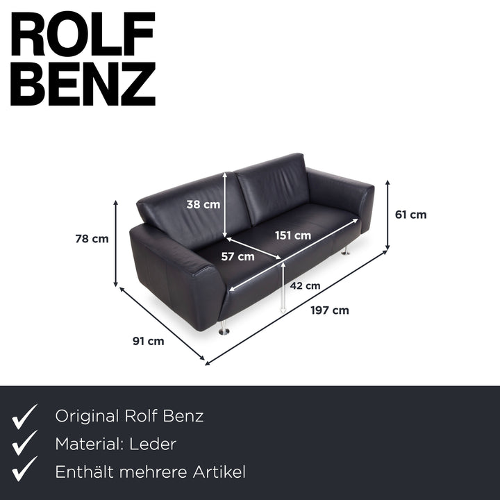 Rolf Benz 250 Set Leather Three-seater Armchair Blue Marine Sofa Couch