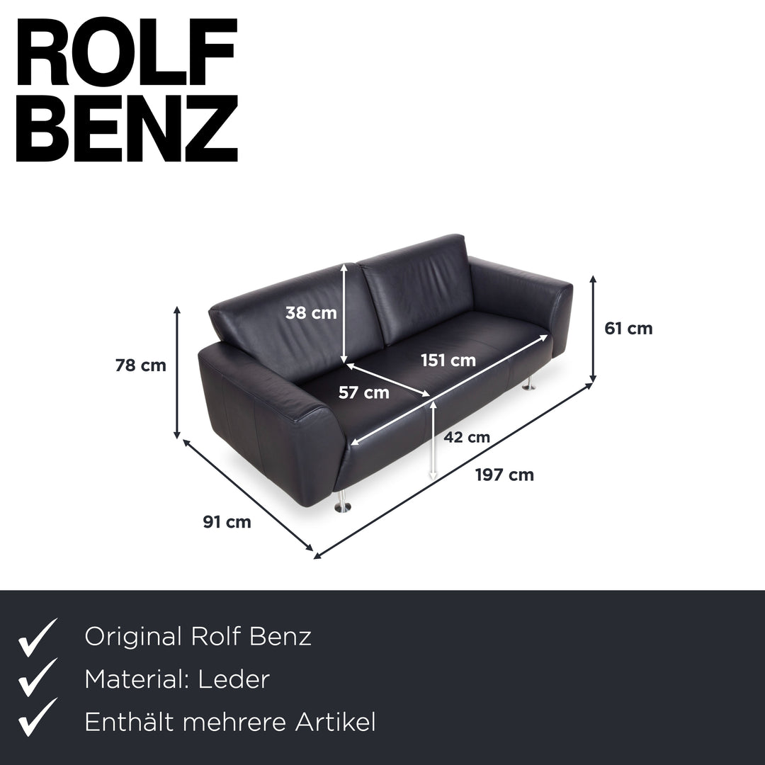 Rolf Benz 250 Garnitur Leder Dreisitzer Sessel Blau Marine Sofa Couch