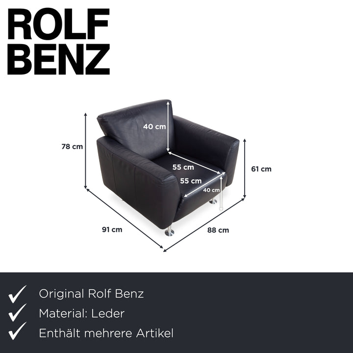 Rolf Benz 250 Garnitur Leder Dreisitzer Sessel Blau Marine Sofa Couch