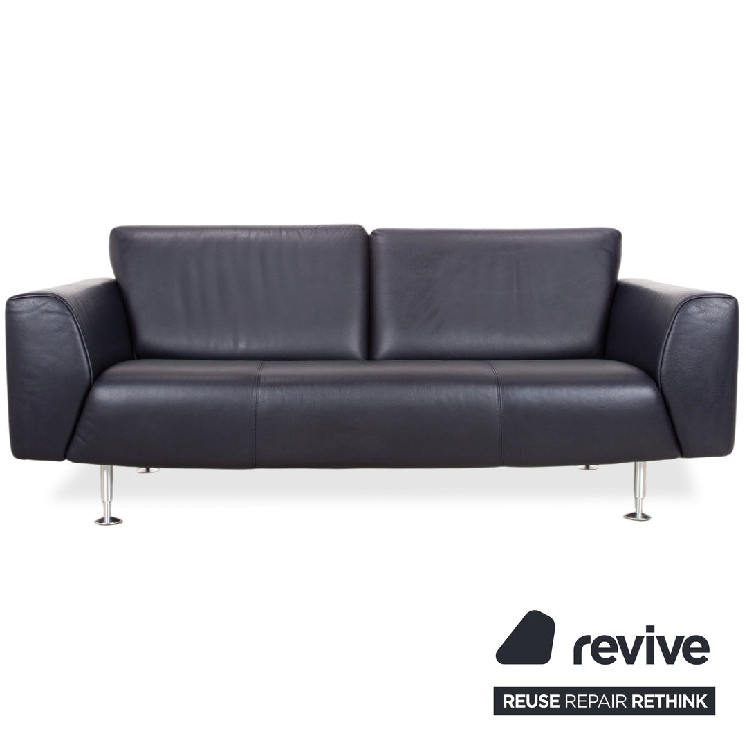 Rolf Benz 250 Garnitur Leder Dreisitzer Sessel Blau Marine Sofa Couch