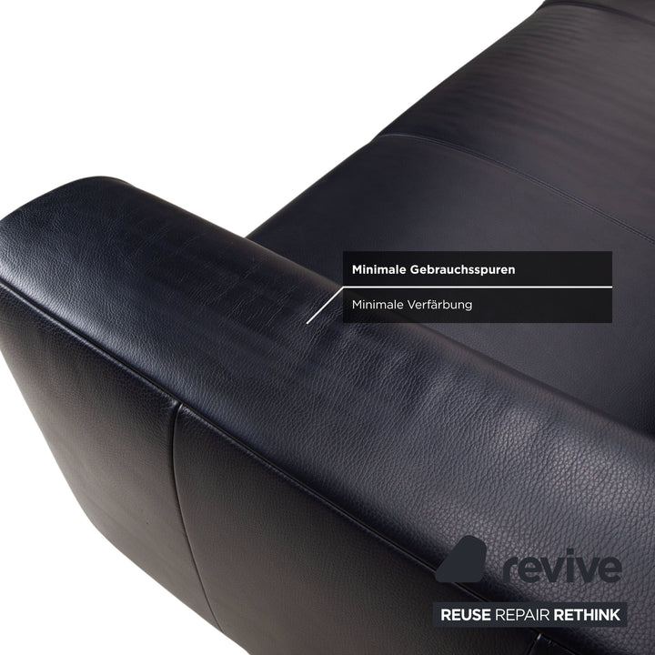 Rolf Benz 250 Garnitur Leder Dreisitzer Sessel Hocker Blau Marine Sofa Couch