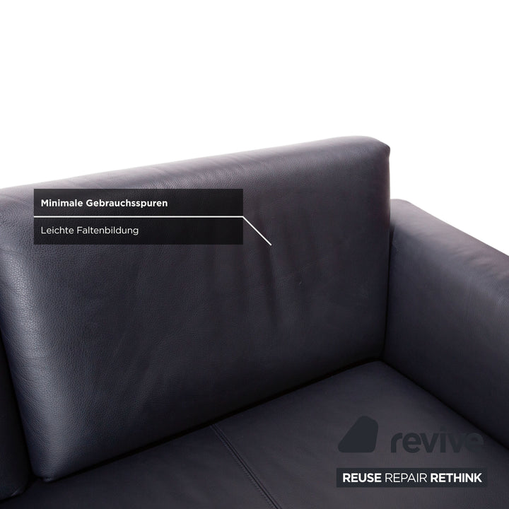 Rolf Benz 250 Garnitur Leder Dreisitzer Sessel Hocker Blau Marine Sofa Couch