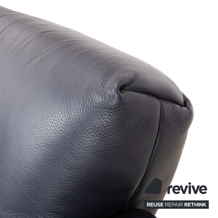Rolf Benz 250 Garnitur Leder Dreisitzer Sessel Hocker Blau Marine Sofa Couch