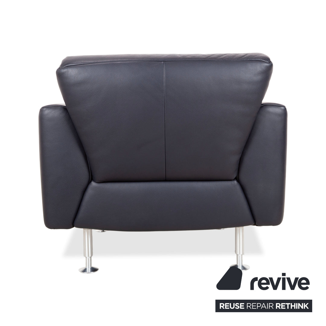 Rolf Benz 250 Garnitur Leder Sessel Hocker Blau Marine