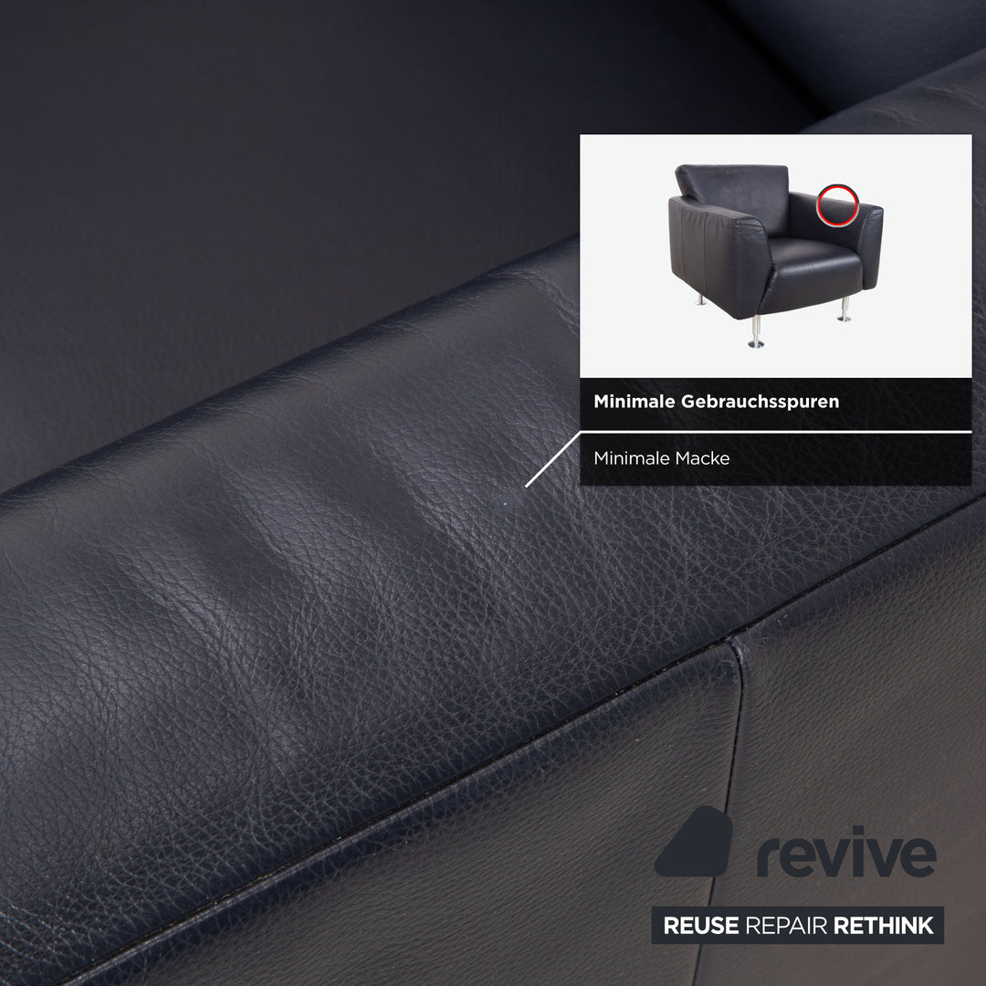 Rolf Benz 250 Suite Leather Armchair Ottoman Blue Marine