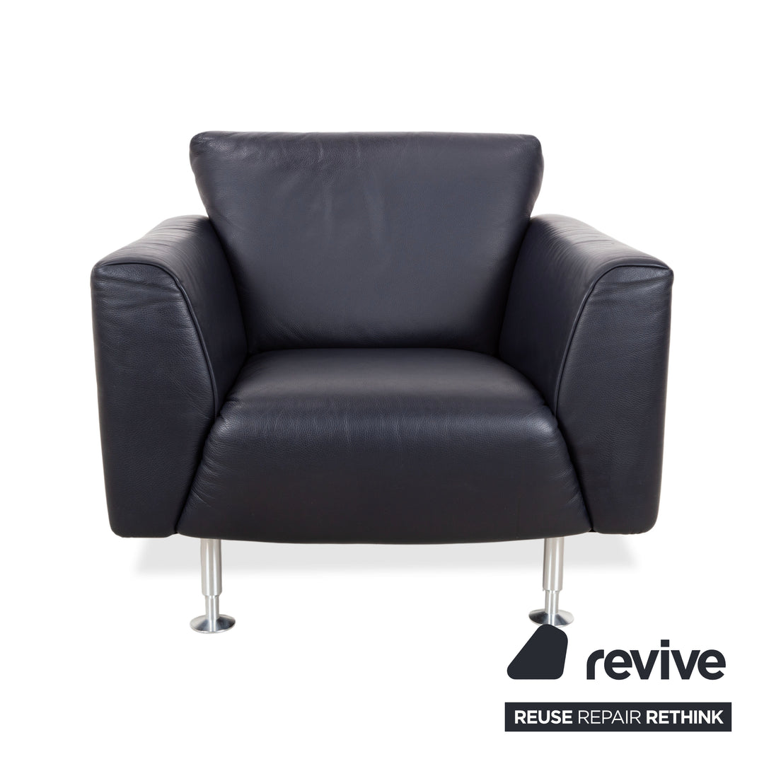 Rolf Benz 250 Garnitur Leder Sessel Hocker Blau Marine