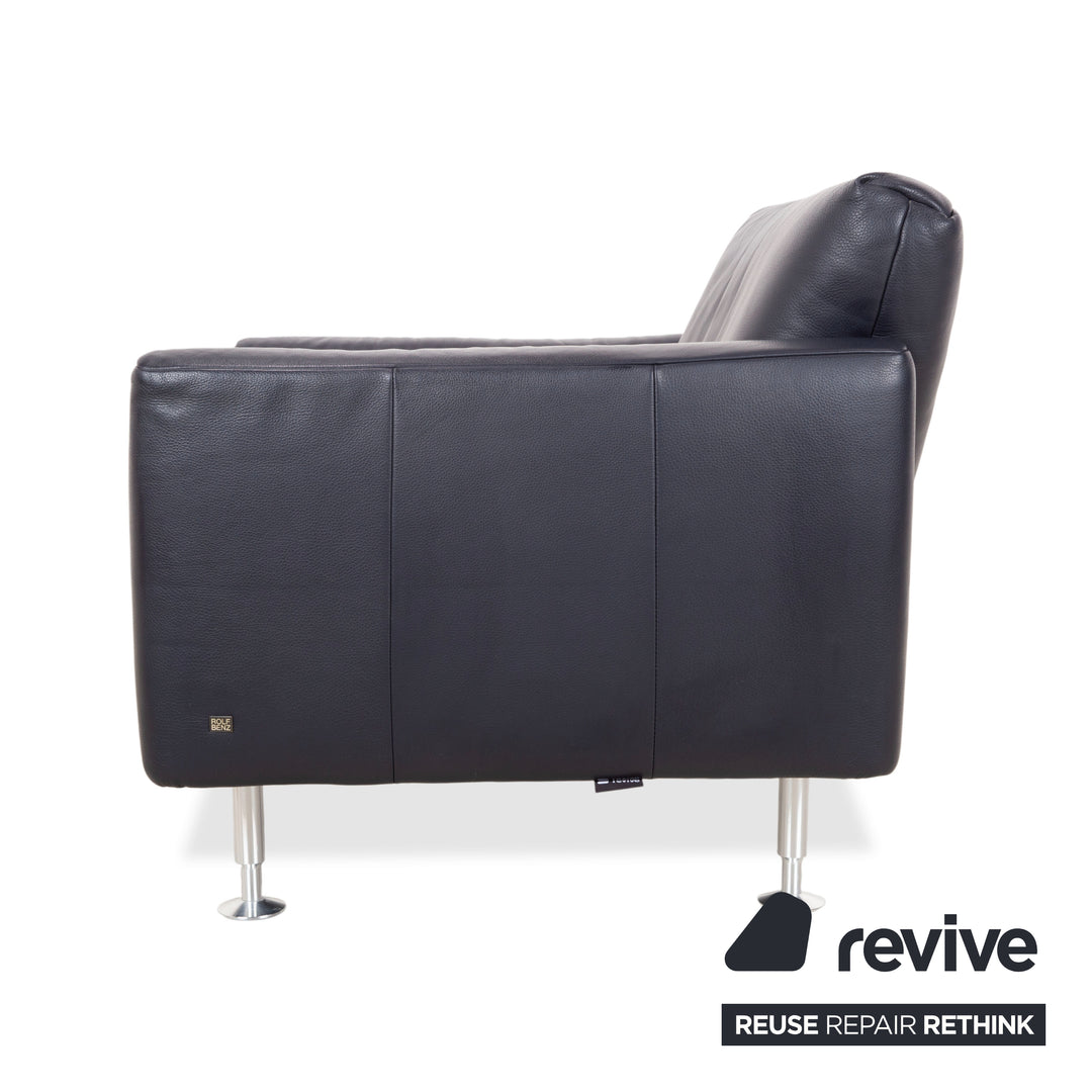 Rolf Benz 250 Garnitur Leder Sessel Hocker Blau Marine