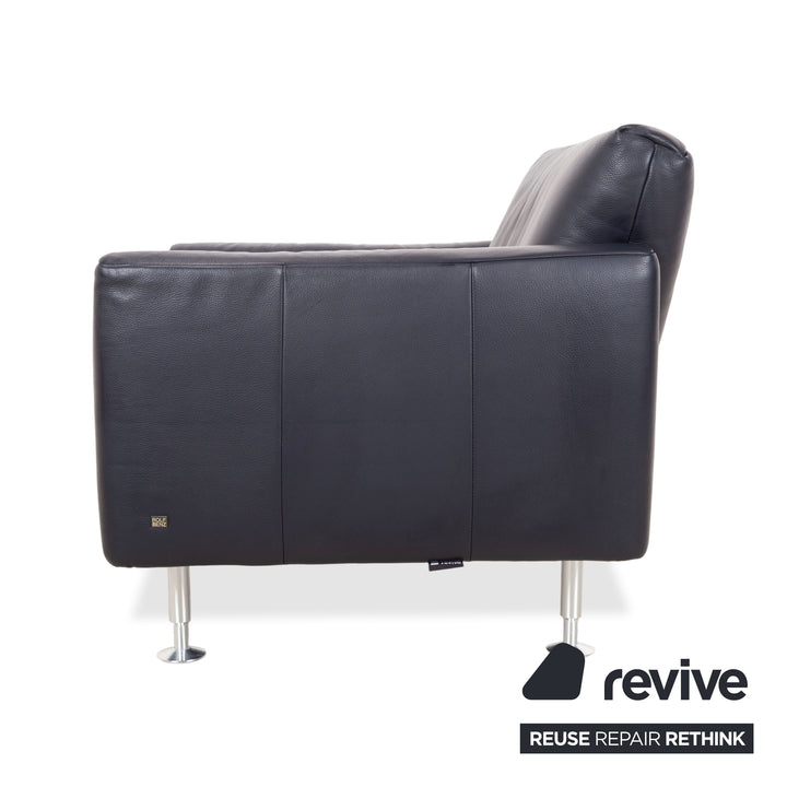 Rolf Benz 250 Garnitur Leder Sessel Hocker Blau Marine