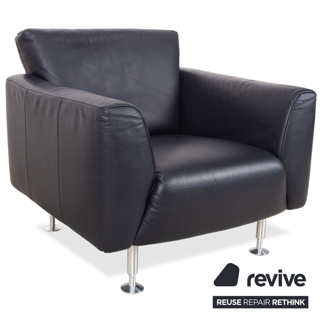 Rolf Benz 250 Garnitur Leder Sessel Hocker Blau Marine