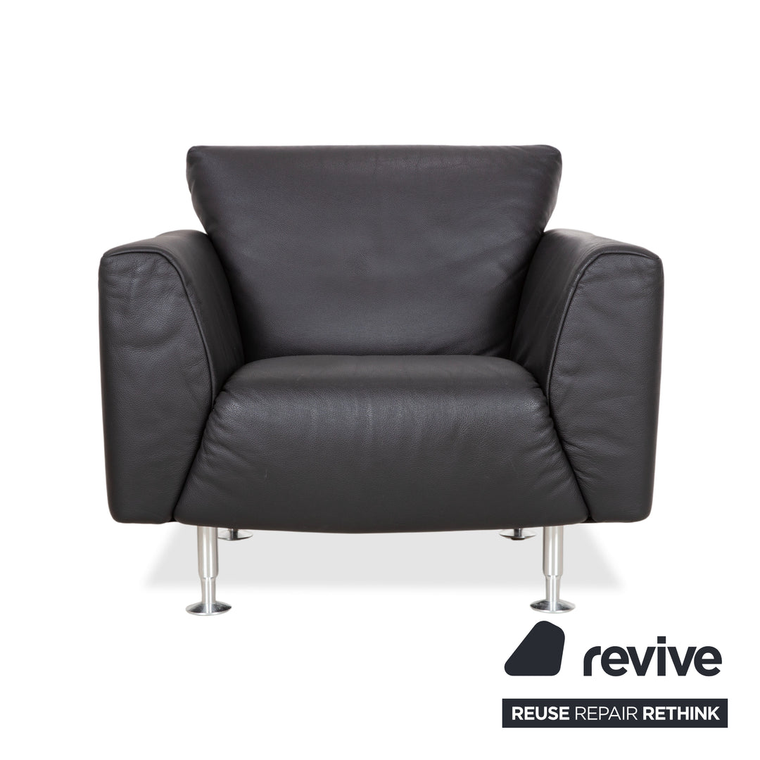 Rolf Benz 250 Garnitur Leder Sessel Hocker Schwarz
