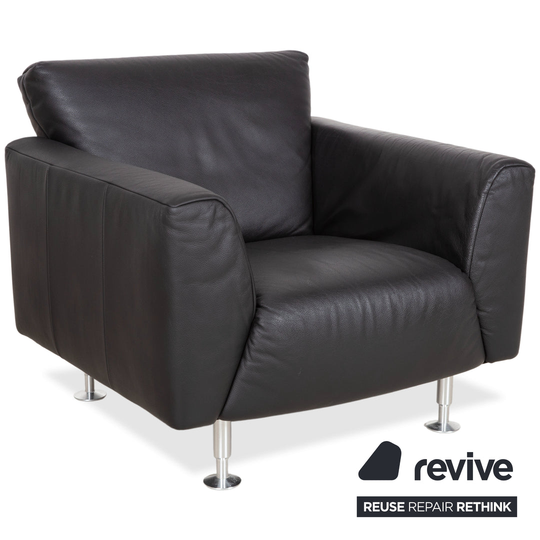 Rolf Benz 250 Garnitur Leder Sessel Hocker Schwarz