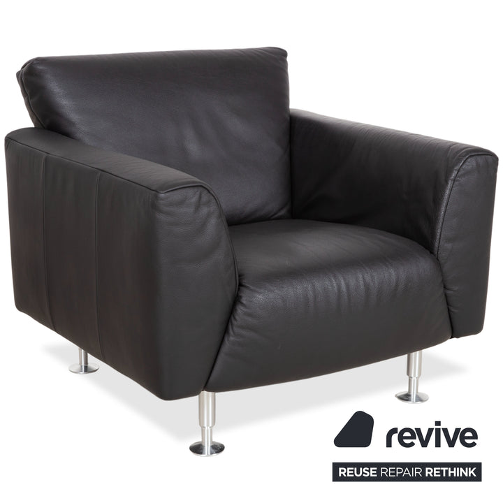 Rolf Benz 250 Garnitur Leder Sessel Hocker Schwarz