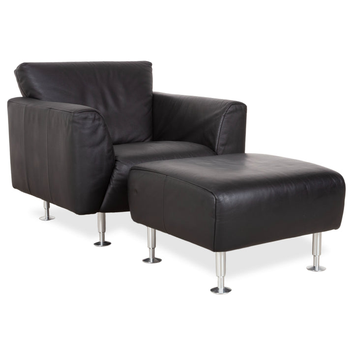 Rolf Benz 250 Garnitur Leder Sessel Hocker Schwarz