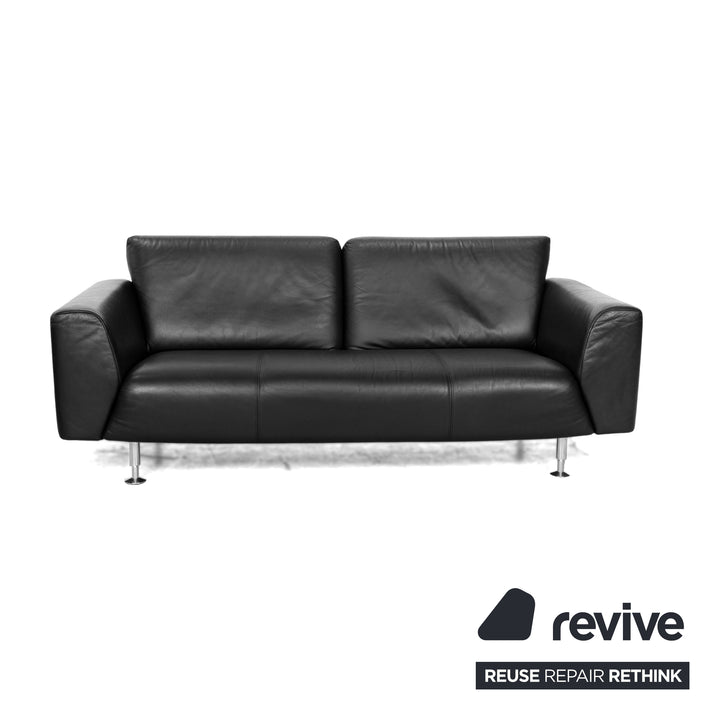 Rolf Benz 250 Leather 1x Two-Seater 1x Three-Seater 1x Armchair Black Sofa Couch