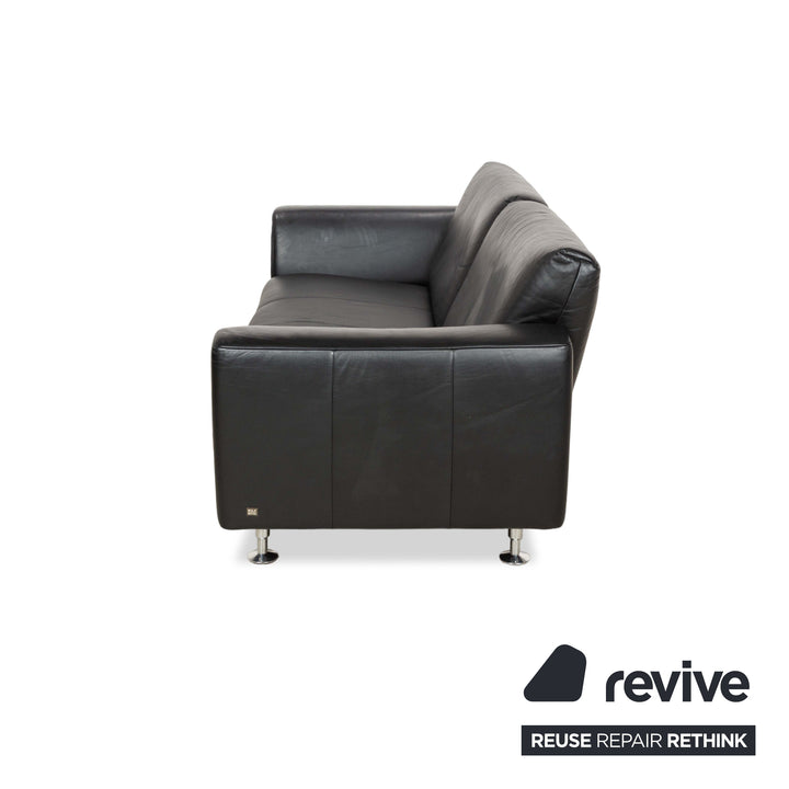 Rolf Benz 250 Leather 1x Two-Seater 1x Three-Seater 1x Armchair Black Sofa Couch