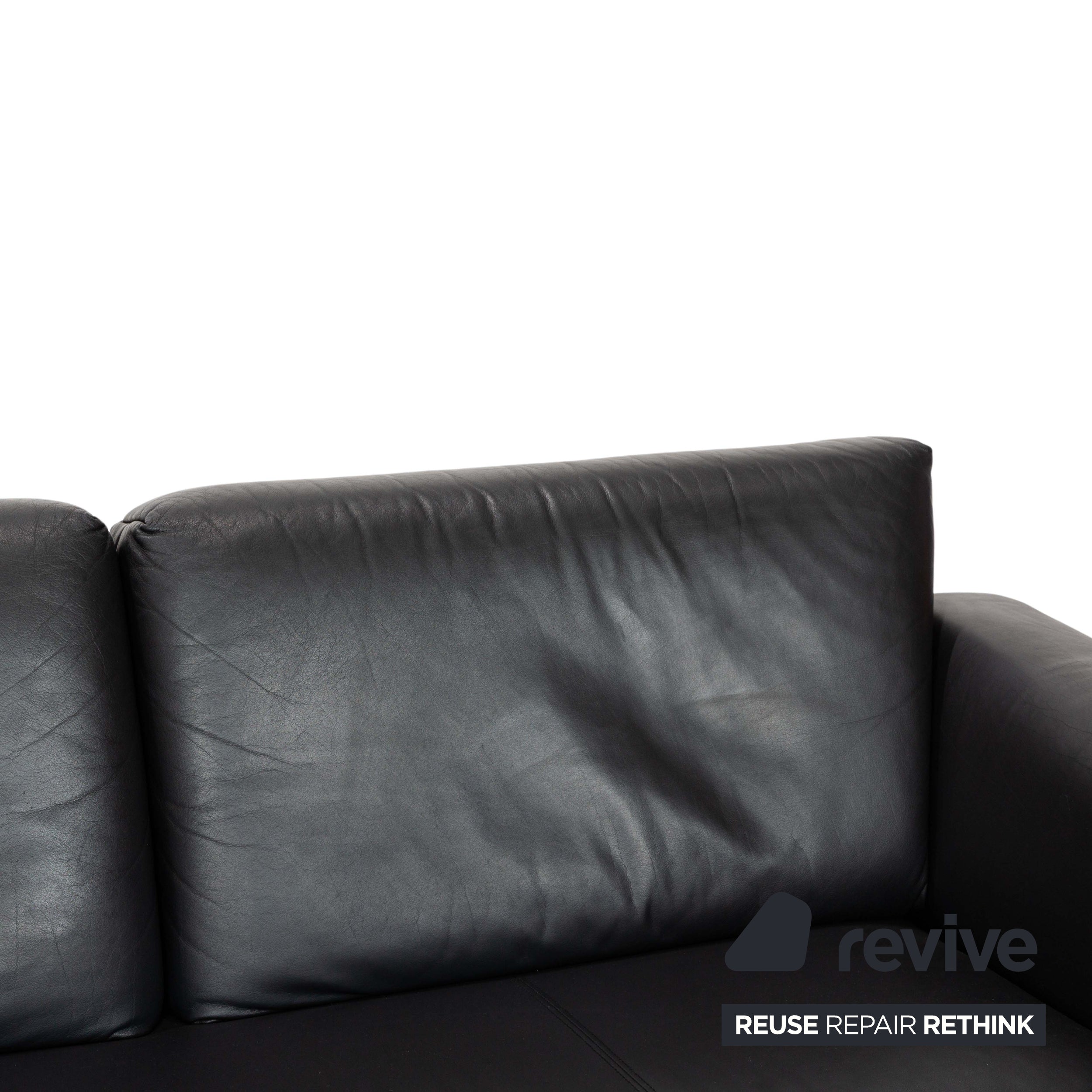 Rolf Benz 250 Leather 1x Two-Seater 1x Three-Seater 1x Armchair Black Sofa Couch