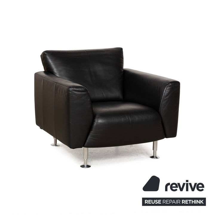 Rolf Benz 250 Leather 1x Two-Seater 1x Three-Seater 1x Armchair Black Sofa Couch