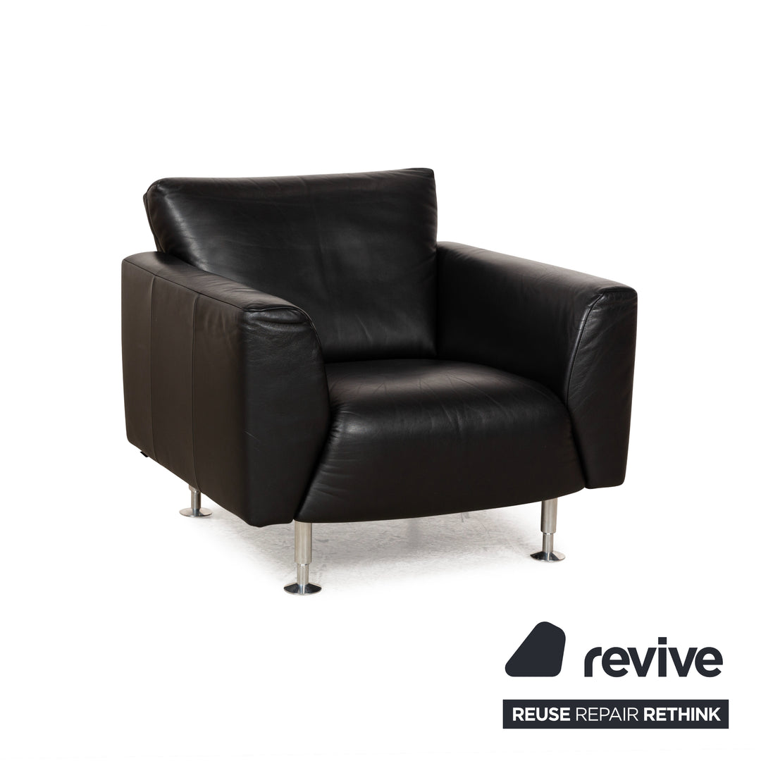 Rolf Benz 250 leder 1x tweezitter 1x driezitter 1x fauteuil zwart bank bankstel