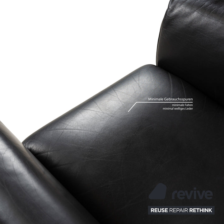 Rolf Benz 250 leder 1x tweezitter 1x driezitter 1x fauteuil zwart bank bankstel