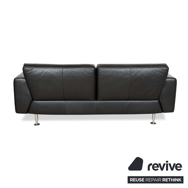 Rolf Benz 250 Leather 1x Two-Seater 1x Three-Seater 1x Armchair Black Sofa Couch