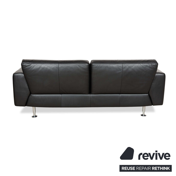 Rolf Benz 250 leder 1x tweezitter 1x driezitter 1x fauteuil zwart bank bankstel