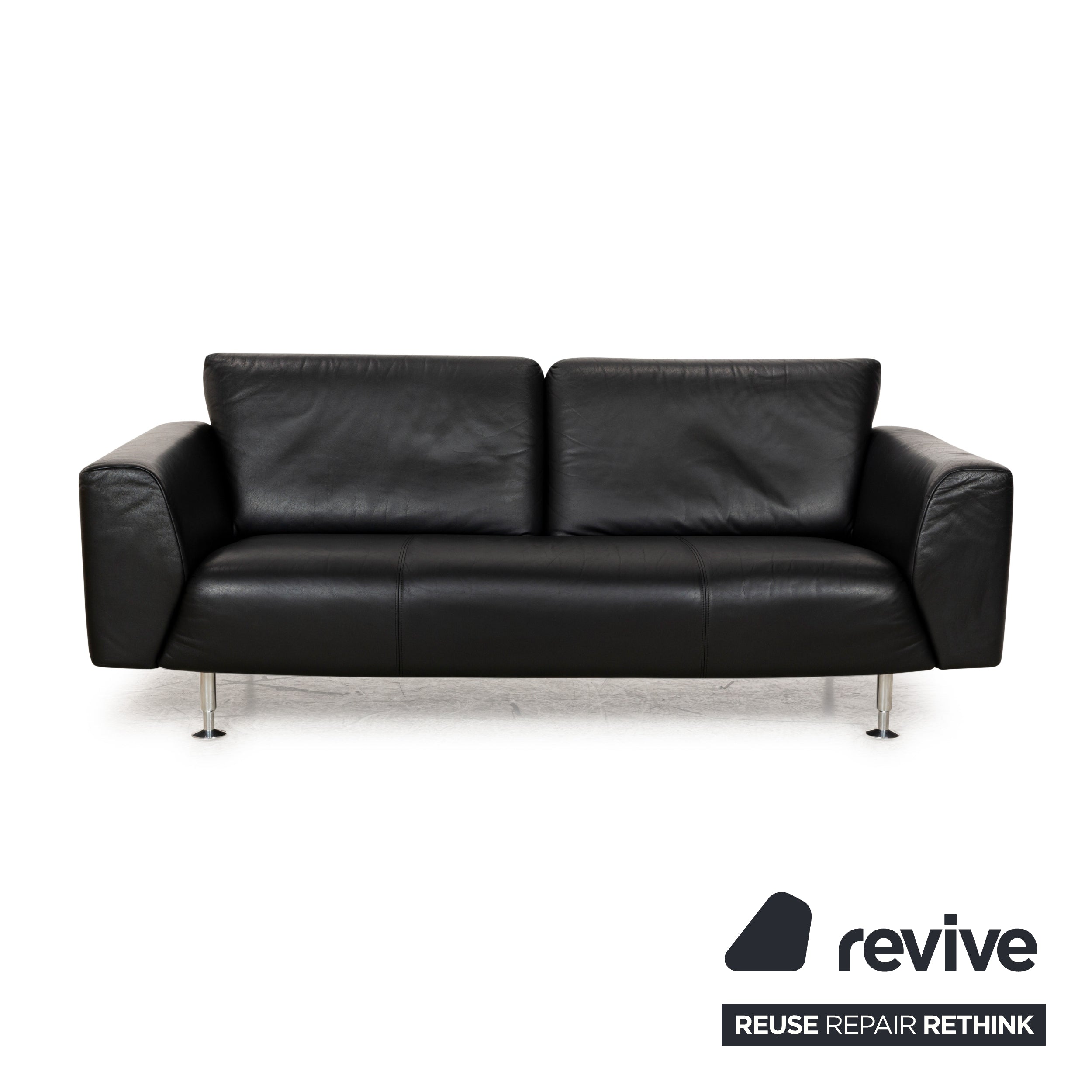 Rolf Benz 250 Leather 1x Two-Seater 1x Three-Seater 1x Armchair Black Sofa Couch