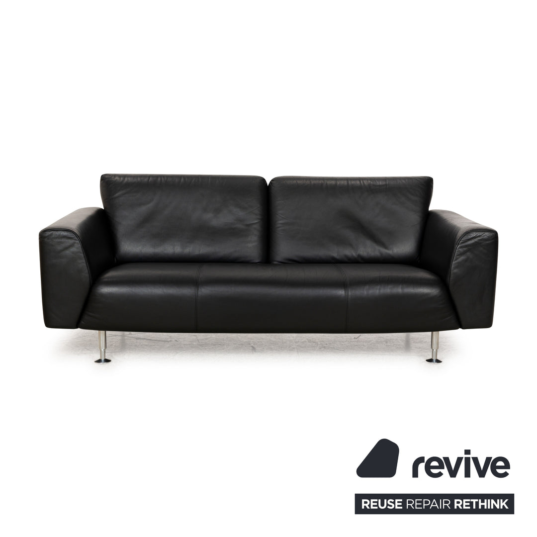 Rolf Benz 250 leder 1x tweezitter 1x driezitter 1x fauteuil zwart bank bankstel