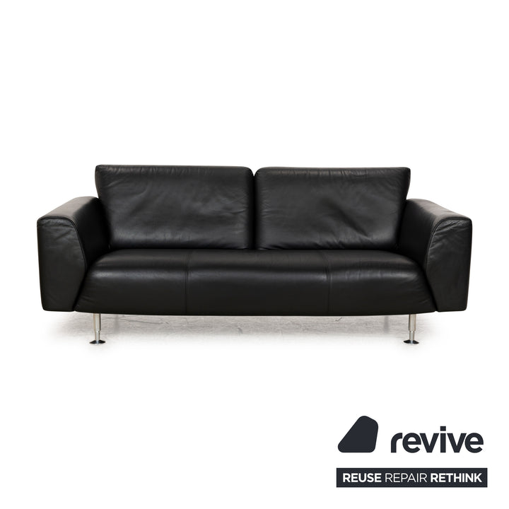 Rolf Benz 250 leder 1x tweezitter 1x driezitter 1x fauteuil zwart bank bankstel