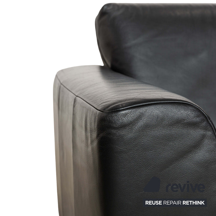 Rolf Benz 250 leder 1x tweezitter 1x driezitter 1x fauteuil zwart bank bankstel