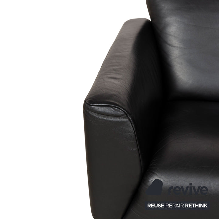 Rolf Benz 250 Leather 1x Two-Seater 1x Three-Seater 1x Armchair Black Sofa Couch