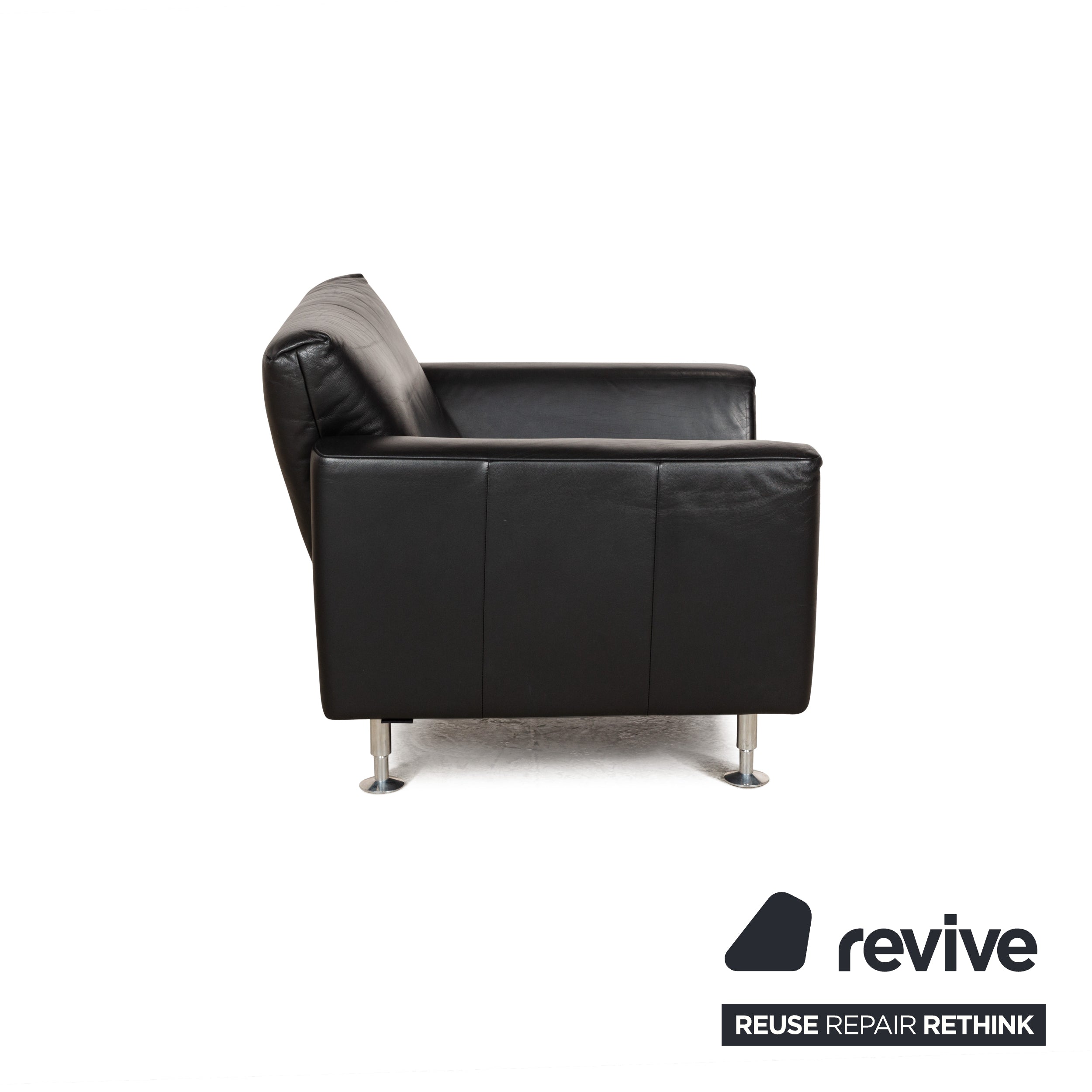 Rolf Benz 250 Leather 1x Two-Seater 1x Three-Seater 1x Armchair Black Sofa Couch