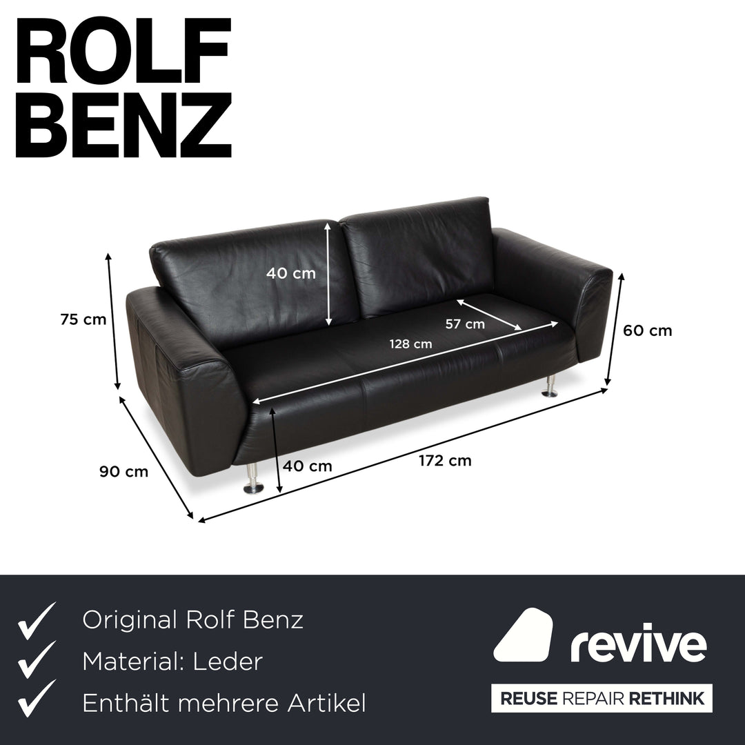 Rolf Benz 250 leder 1x tweezitter 1x driezitter 1x fauteuil zwart bank bankstel