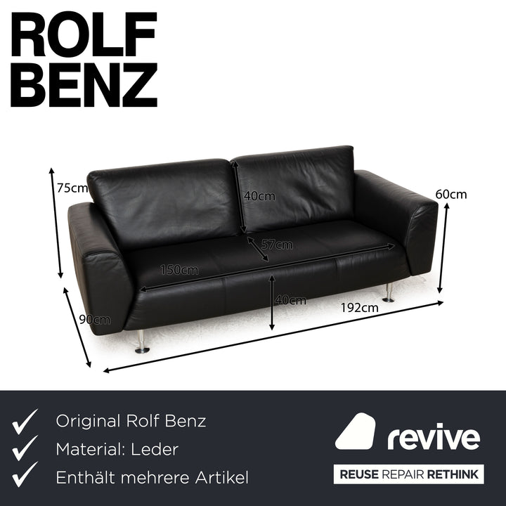 Rolf Benz 250 Leather 1x Two-Seater 1x Three-Seater 1x Armchair Black Sofa Couch