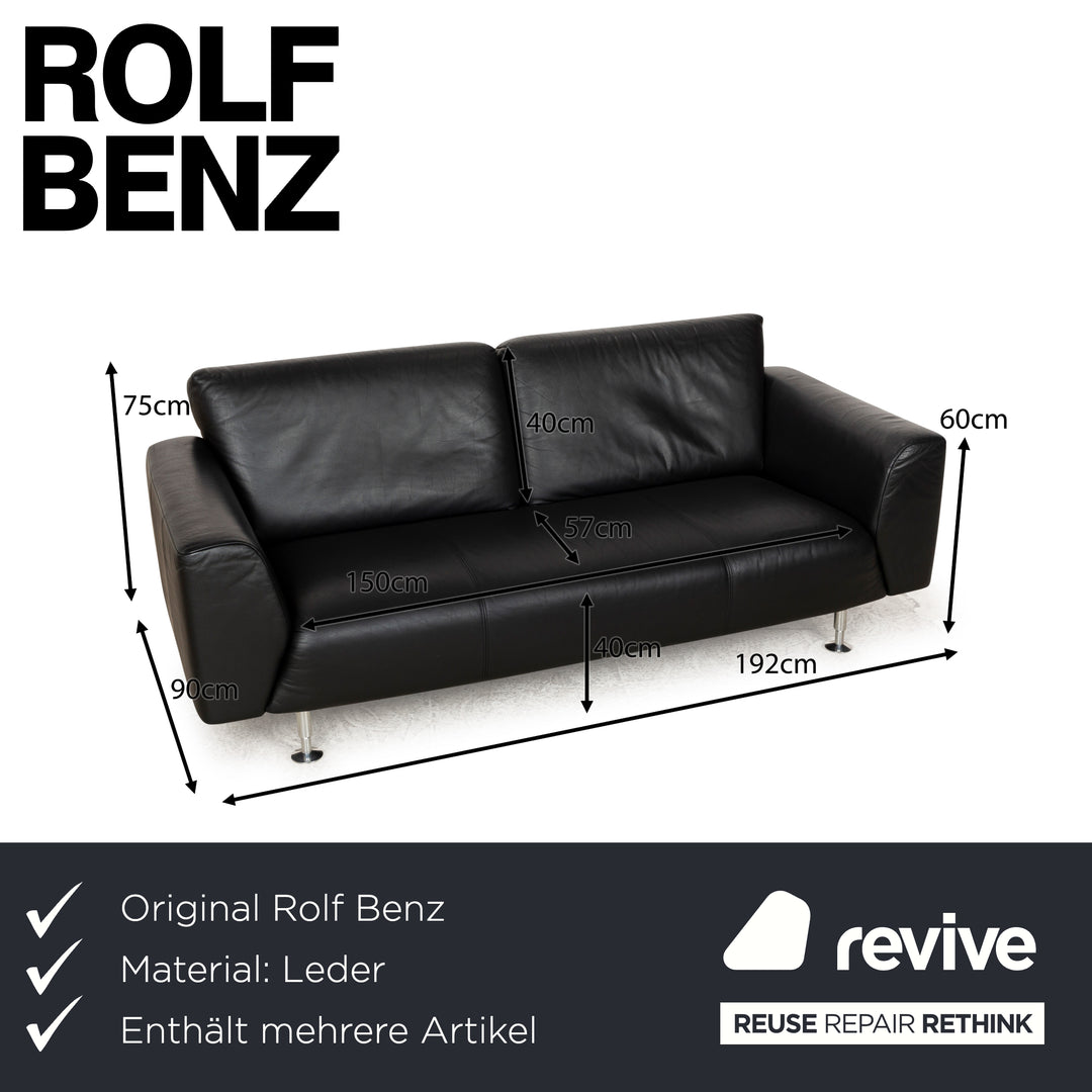 Rolf Benz 250 leder 1x tweezitter 1x driezitter 1x fauteuil zwart bank bankstel