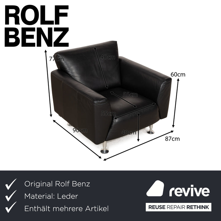 Rolf Benz 250 Leder 1x Zweisitzer 1x Dresitzer 1x Sessel Schwarz Sofa Couch