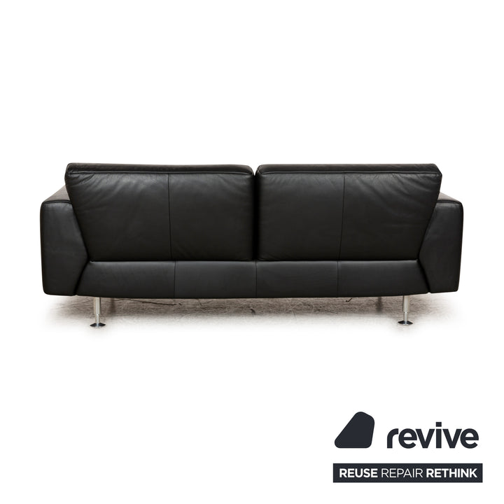 Rolf Benz 250 leder 1x tweezitter 1x driezitter 1x fauteuil zwart bank bankstel