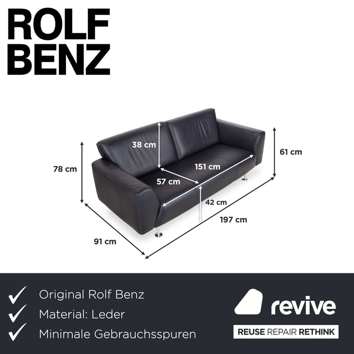 Rolf Benz 250 Leder Dreisitzer Blau Marine Sofa Couch