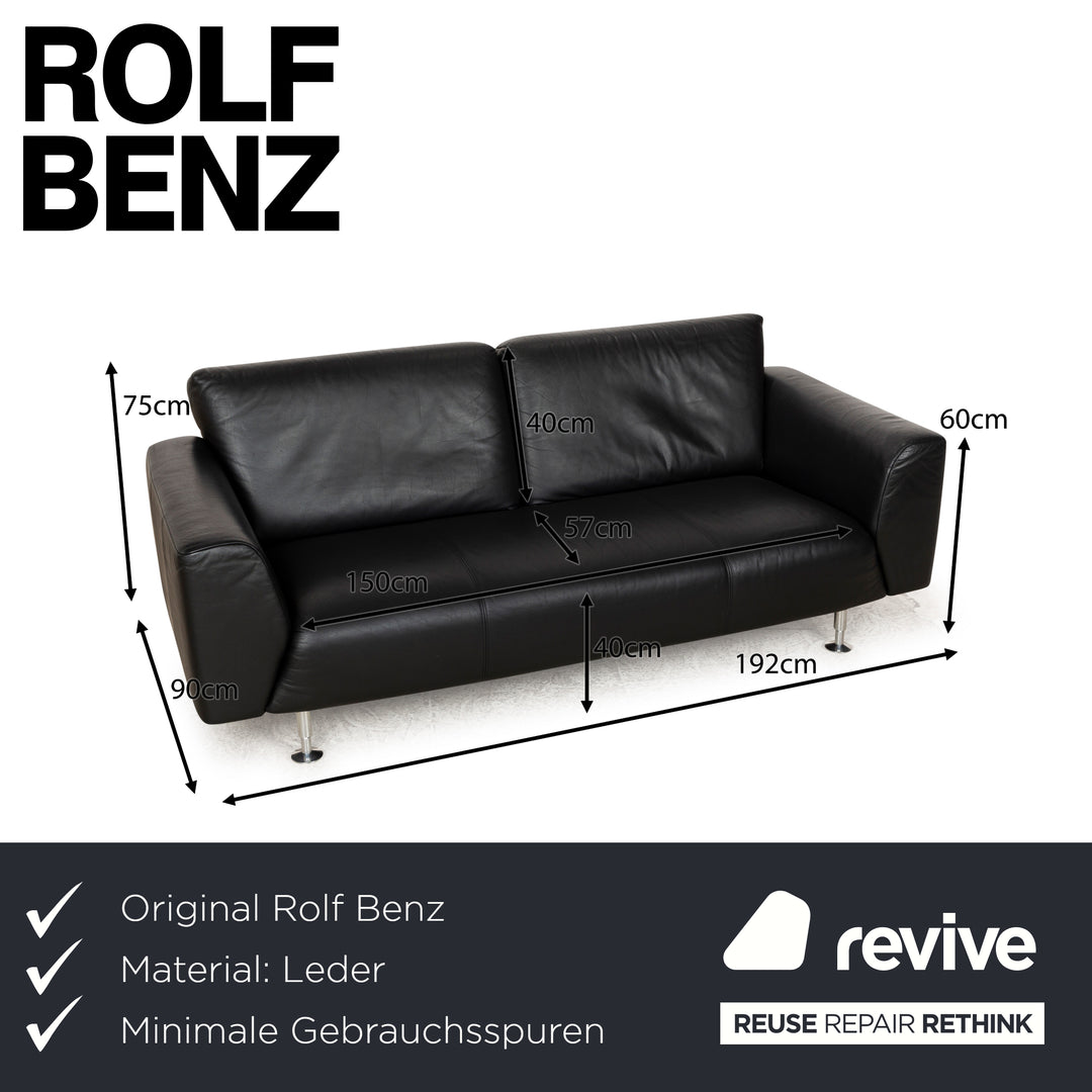 Canapé trois places en cuir noir Rolf Benz 250