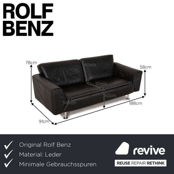 Canapé trois places en cuir noir Rolf Benz 250