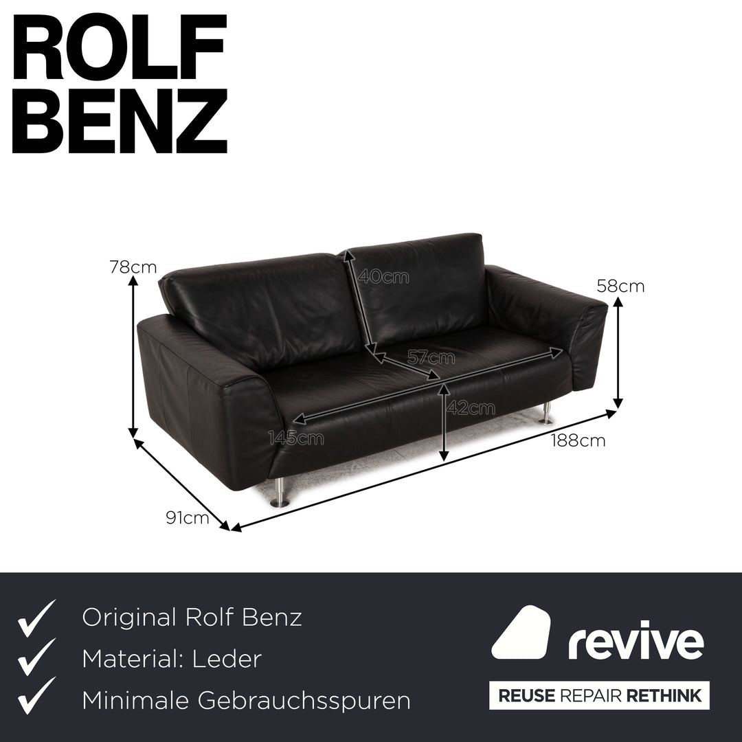 Rolf Benz 250 lædersofa, trepersoners, sort