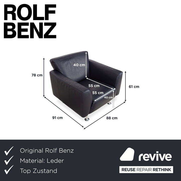 Rolf Benz 250 Leder Sessel Blau Marine