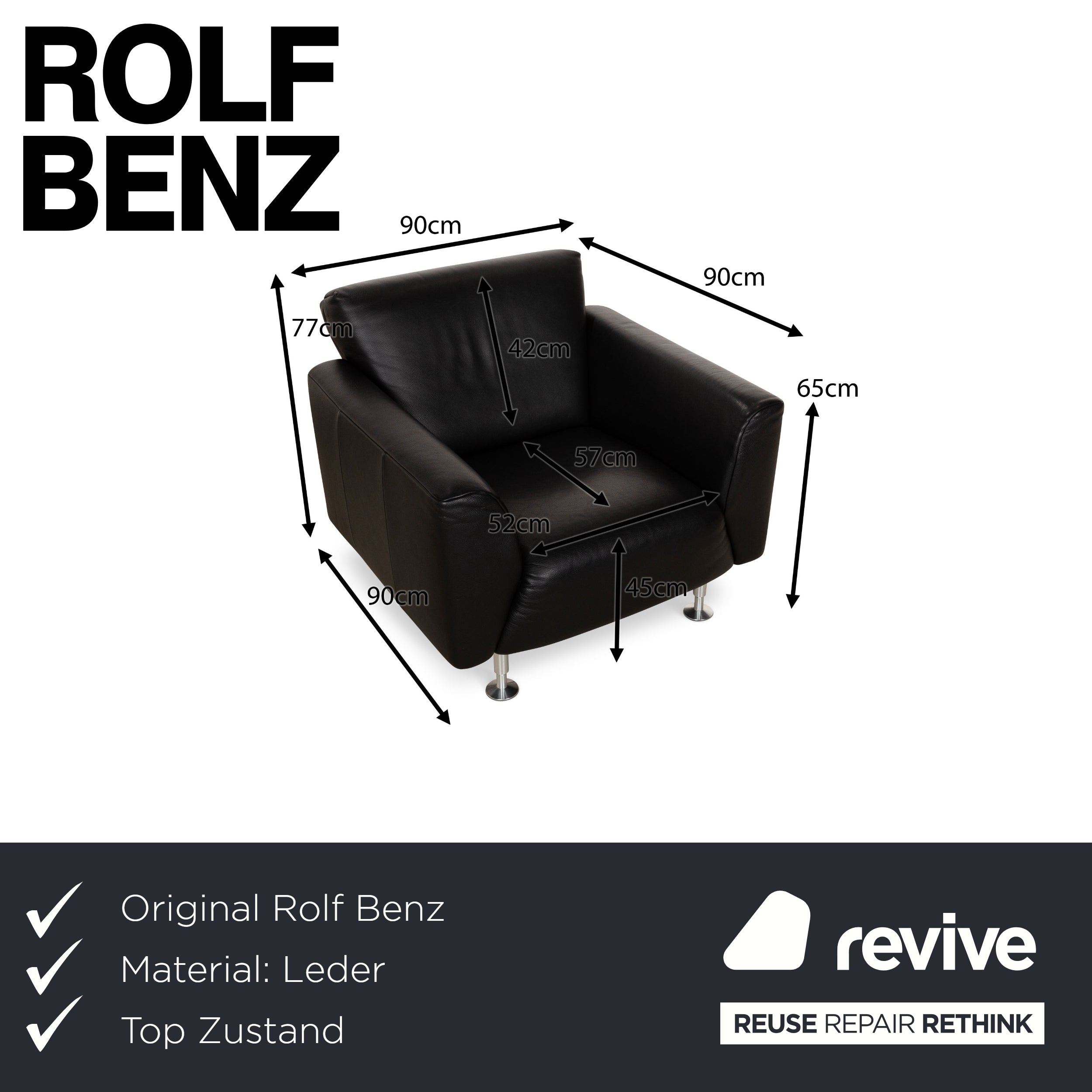 Rolf Benz 250 Leather Armchair Black