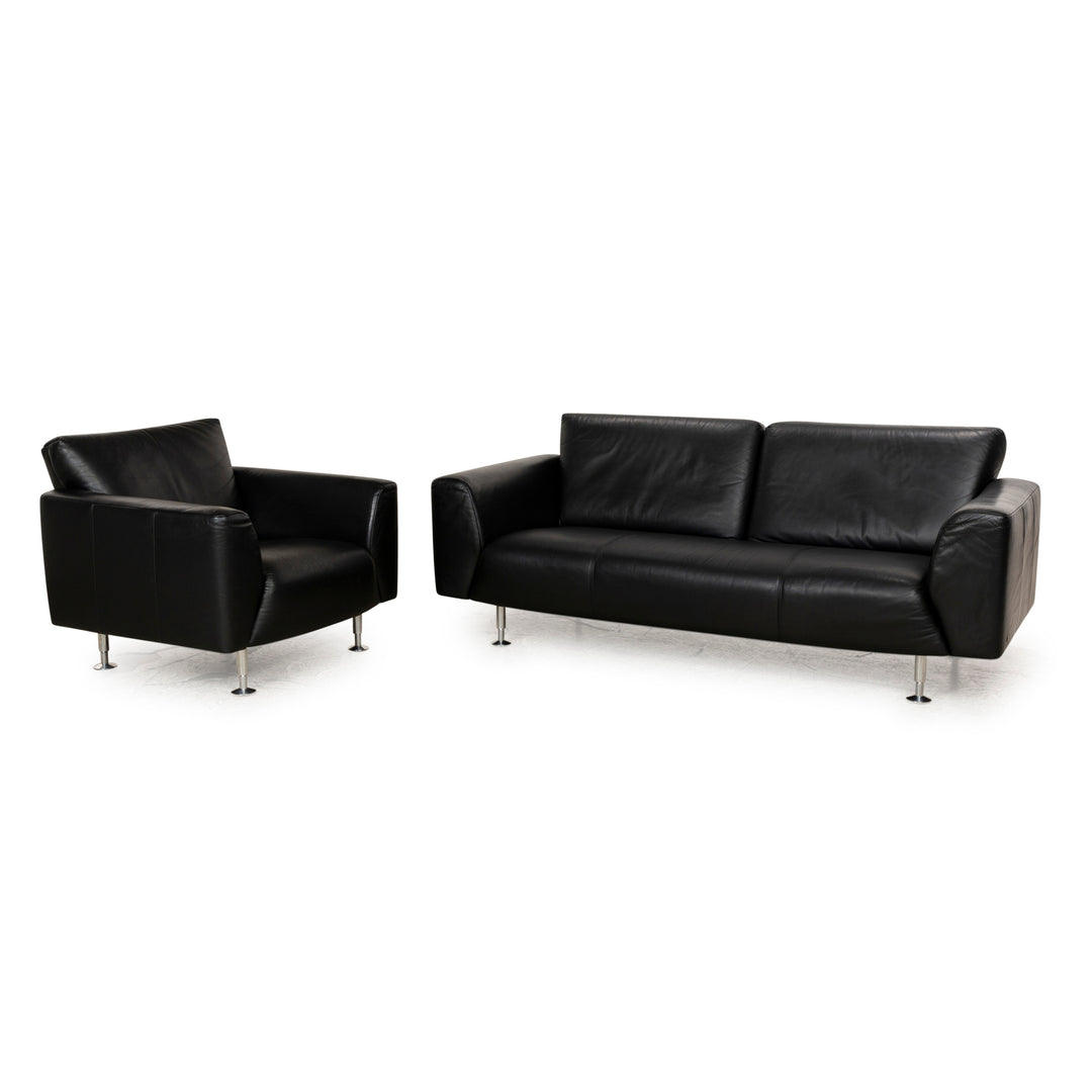 Rolf Benz 250 lædersofagruppe trepersoners lænestol sort sofa sofa