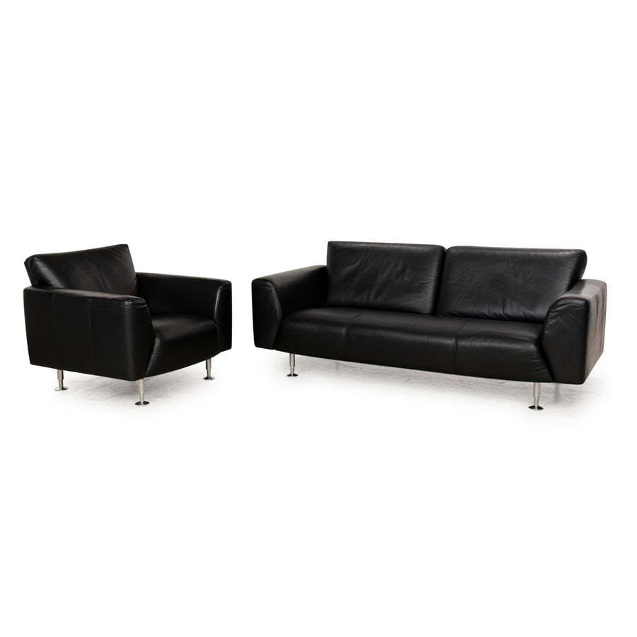 Rolf Benz 250 lædersofagruppe trepersoners lænestol sort sofa sofa