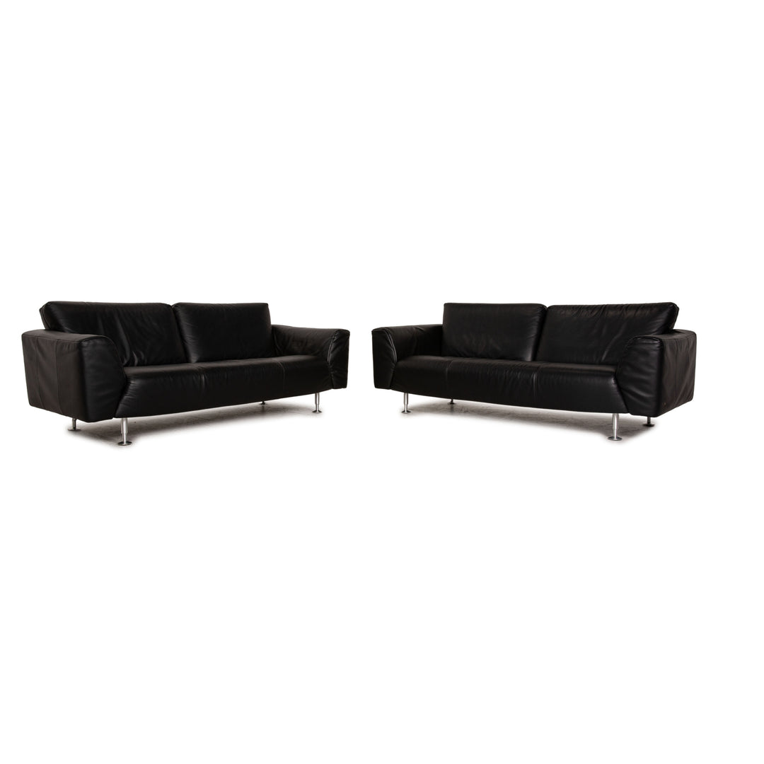 Rolf Benz 250 Leder Sofa Garnitur Schwarz Dreisitzer Sofa Couch