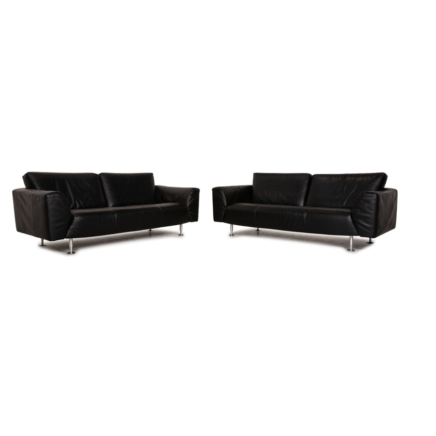 Rolf Benz 250 Leder Sofa Garnitur Schwarz Dreisitzer Sofa Couch