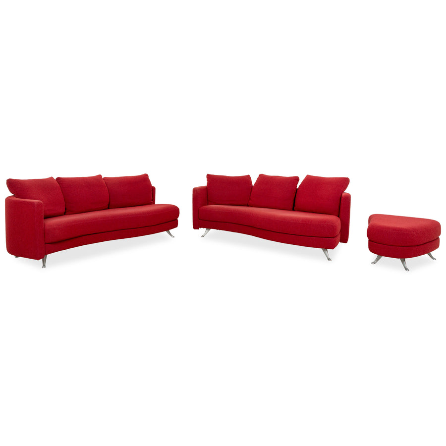 Rolf Benz 2500 Garnitur Stoff 2 Dreisitzer + Hocker Rot Sofa Couch