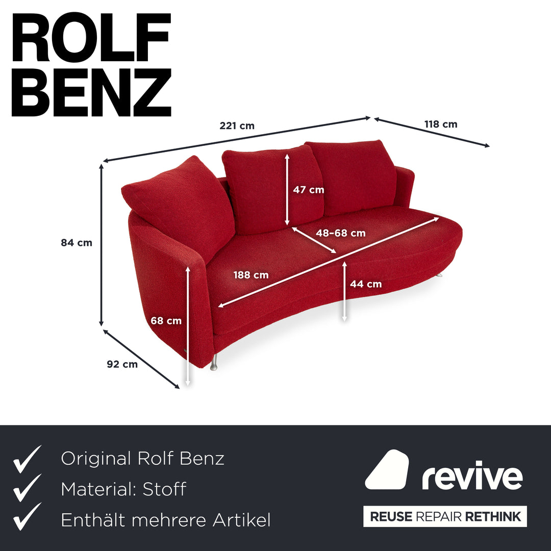 Rolf Benz 2500 Garnitur Stoff 2 Dreisitzer + Hocker Rot Sofa Couch