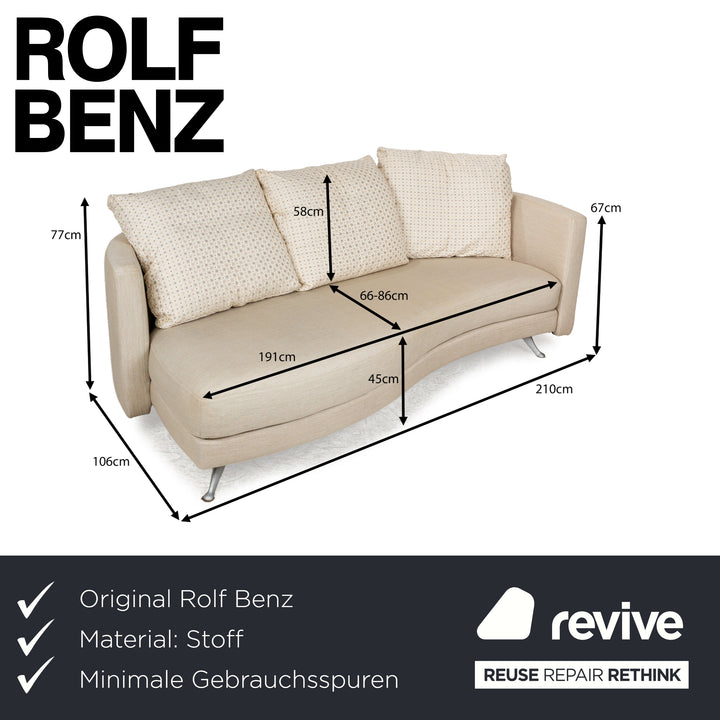 Rolf Benz 2500 Fabric Three-Seater Cream Beige Sofa Couch