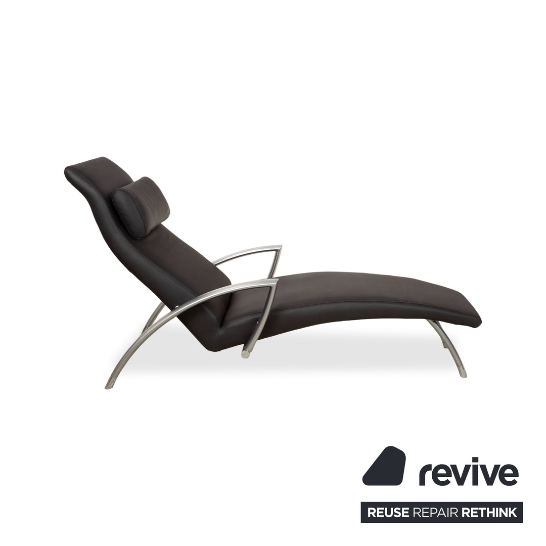 Sillón reclinable de cuero Rolf Benz 2600 negro, piel vegana gris antracita, tapizado nuevo GAVIN 117
